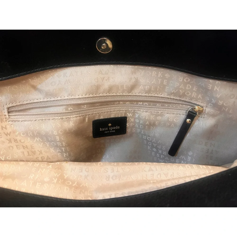 Kate Spade New York Polka Dot Patent Leather Shoulder Bag Black Cream Tote